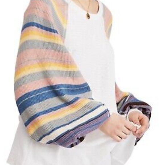 NWT Free People Rainbow Dreams Oversized Pullover Knit Thermal Sweater L